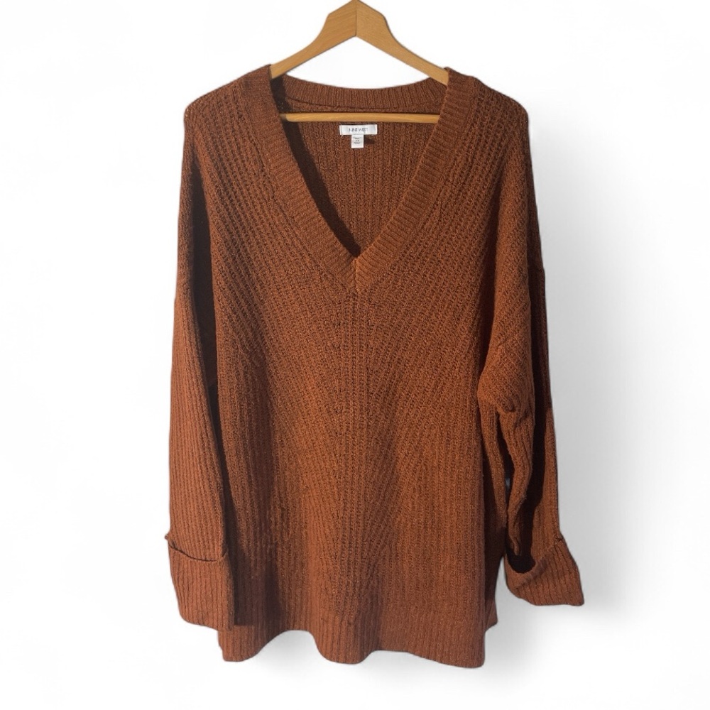 Z1 - Nine West Rust V-Neck Sweater Plus Size 2X